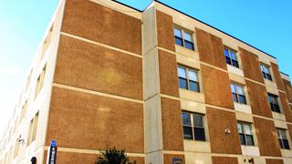 exterior of sourin hall, second oldest high-rise residence hall at saint joseph's university