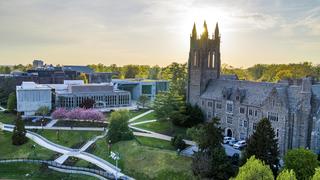 aerial shot of saint joseph's university barbelin hall and haub