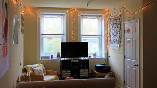 living room area inside pennbrook apartments, an upperclassmen dorm at saint joseph's university