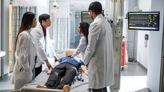 School of Health Professions students at Saint Joseph's University working in a medal lab for the physicians assistant program