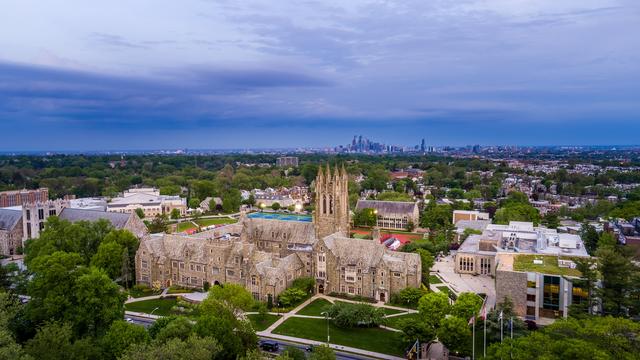 Aerial view of Saint Joseph's campus featuring Barbelin Hall