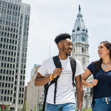 Students walk in Center City Philadelphia