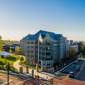 aerial view of campus building