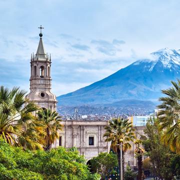 View of the mountains and a monument building in Latin America