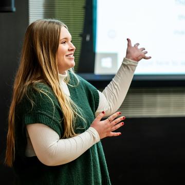 Student delivering a presentation