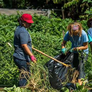 Students working in Saint Joseph's community garden