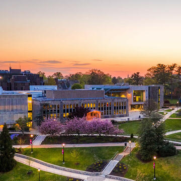 A sunset photo of Saint Jospeh's Hagan Arena