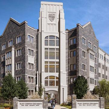 Exterior photo of Sister Thea Bowman Hall from the corner of Cardinal and City Avenues