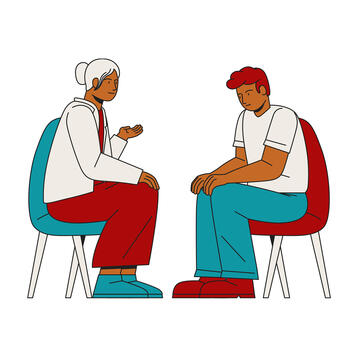 Illustration of two people sitting and talking
