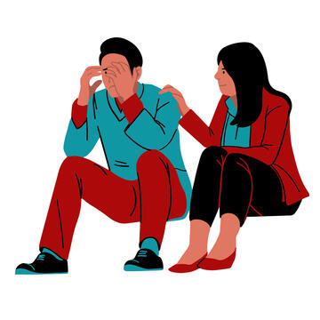 Illustration of two people talking, one person consoling another
