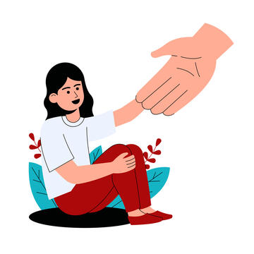 Illustration of a person sitting with a hand being held out to help this person