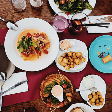Plates of food on a table