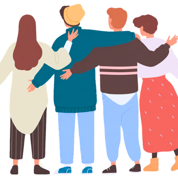 graphic of friends supporting each other