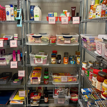 Racks of food in the HawkHub pantry