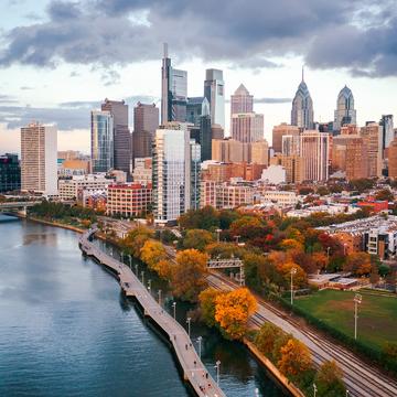 Aerial shot of Philly skyline