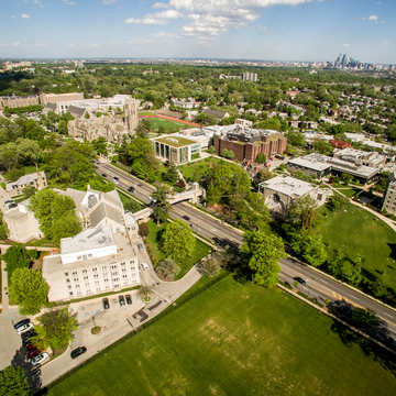 Aerial shot of Saint Joseph's University with City Ave