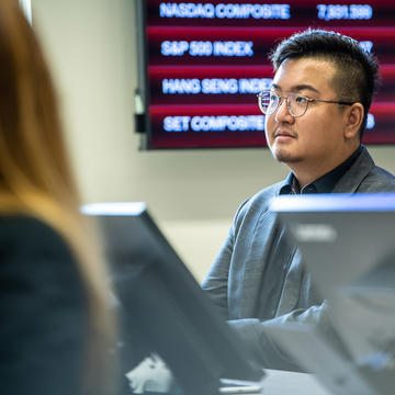 Haub School of Business student at Saint Joseph's University in the Wall Street Trading Room