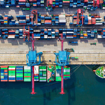 birds eye view of shipping containers