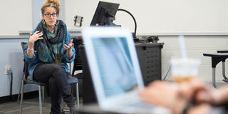 Tenaya Darlington, creative writing professor at Saint Joseph's University, teaching class
