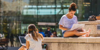 Students outside library