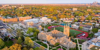 aerial shot of saint joseph's university in the fall