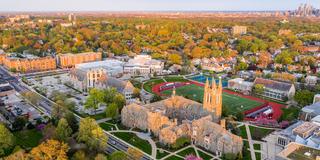 aerial shot of saint joseph's university in the fall
