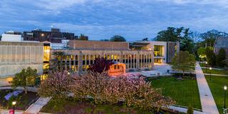 aerial photo of Saint Joseph's library at sunset