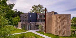 aerial photo of saint josephs building with scroll