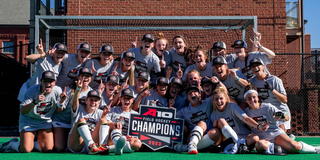 Saint Joseph's women's field hockey team in group photo after championship