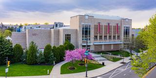 Aerial photo of Hagan Arena, a large sports stadium on the campus of Saint Joseph's University