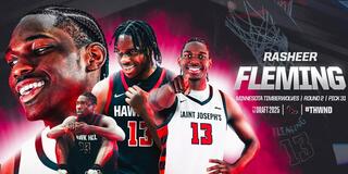 Poster of Rasheer Fleming with NBA Draft pick next to his photo