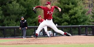 Saint Joseph's Colton Book on the field throwing the baseball