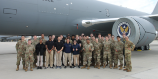 Air Force ROTC members standing in front of Air Force jet