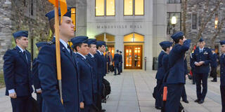 Air Force ROTC members standing at attention