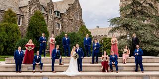 Wedding party outside of Barbelin Hall Saint Joseph's University