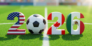 Photo of soccer ball in 2026 logo