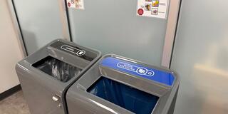 waste bins with signage