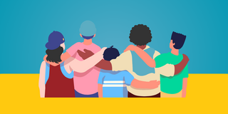 Graphic of a group of people hugging