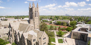 Babelin Hall with the Saint Joseph's University campus and the Philadelphia skyline the background