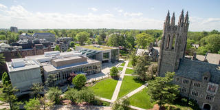 Aerial shot of Saint Joseph's University, a high-ranking Jesuit University in Main Line Philadelphia