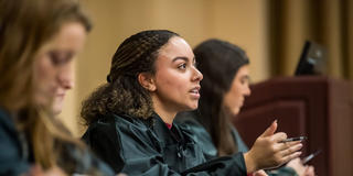 female saint joseph's university student in moot court