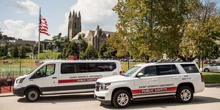 public safety vehicles parked on saint joseph's university's campus in philadelphia