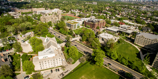 Aerial shot of Saint Joseph's University with City Ave