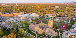 aerial shot of saint joseph's university in the fall