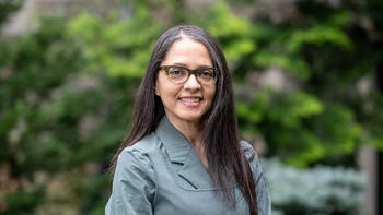 Stephanie Tryce, Ph.D., in the Barbelin Courtyard