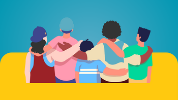Graphic of people in a group hug