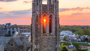 barbelin hall at saint joseph's university with the sun setting behind it