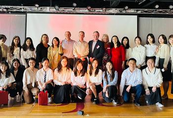 Cohort of Hunan Normal University students posed for a photo in Saint Joseph’s The Perch