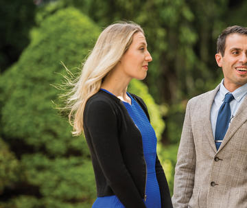 Haub School of Business students talking at Saint Joseph's University