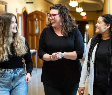 Saint Joseph's University co-op students walking down a hallway in Barbelin Hall